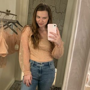 Altar’d State nude pink sparkly long sleeve crop top